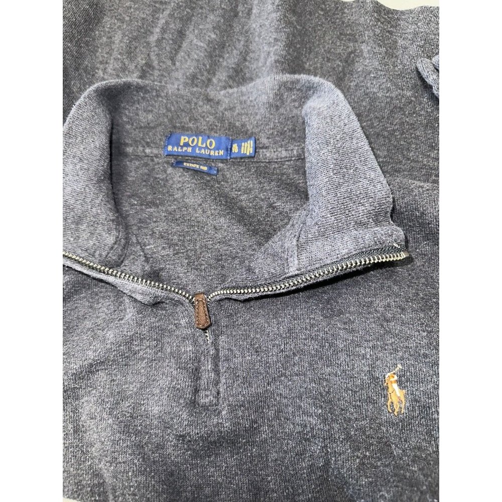 Ralph Lauren Mens Quarter-Zip Pullover Size XL Estate Rib Gray Polo Sweatshirt